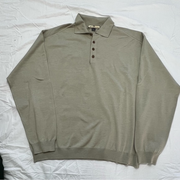Tommy Bahama Men's XXL Beige Striped Silk Blend Long Sleeve Polo Shirt - Picture 1 of 3